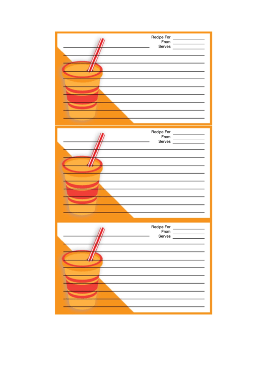 Orange Paper Cup Recipe Card Template Printable pdf