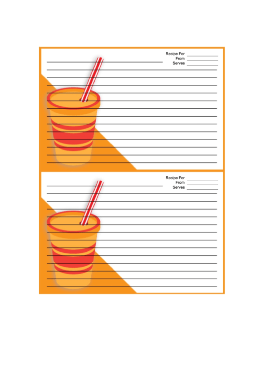 Orange Paper Cup Recipe Card 4x6 Printable pdf