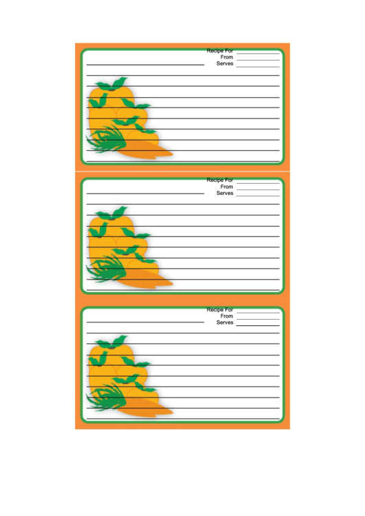 Orange Veggies Recipe Card Template Printable pdf
