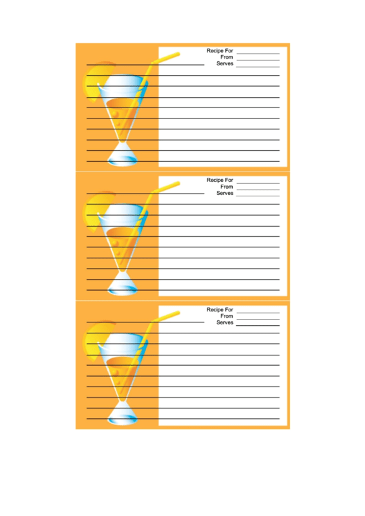 Orange Drink Recipe Card Template Printable pdf