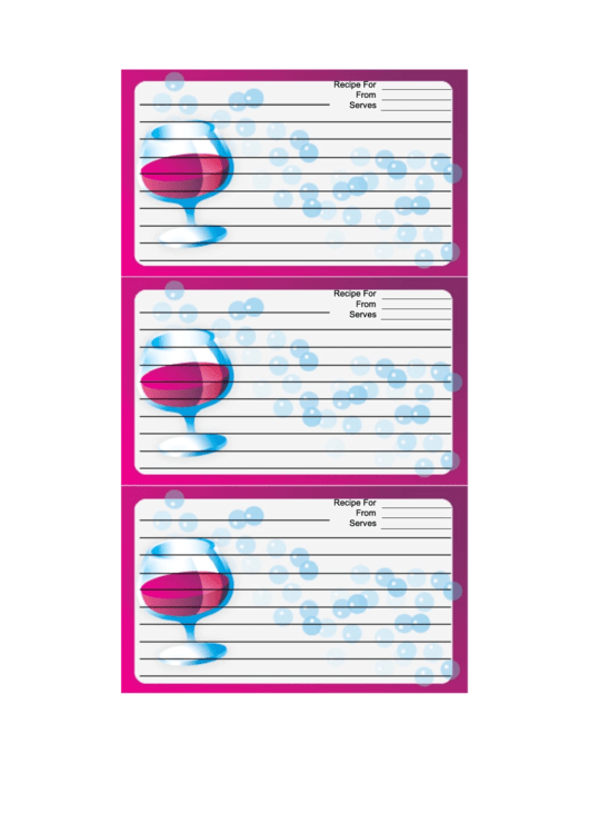 Pink Brandy Snifters Recipe Card Template Printable pdf