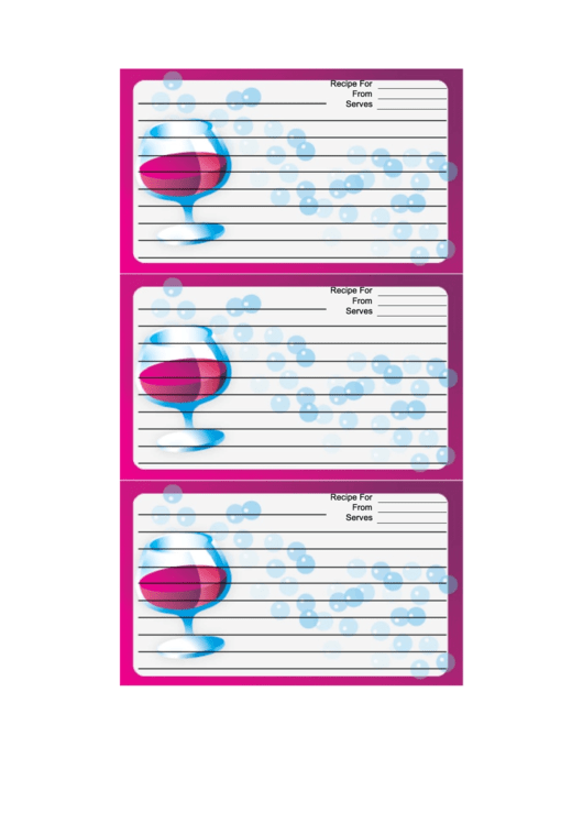 Pink Brandy Snifters Recipe Card Template printable pdf download