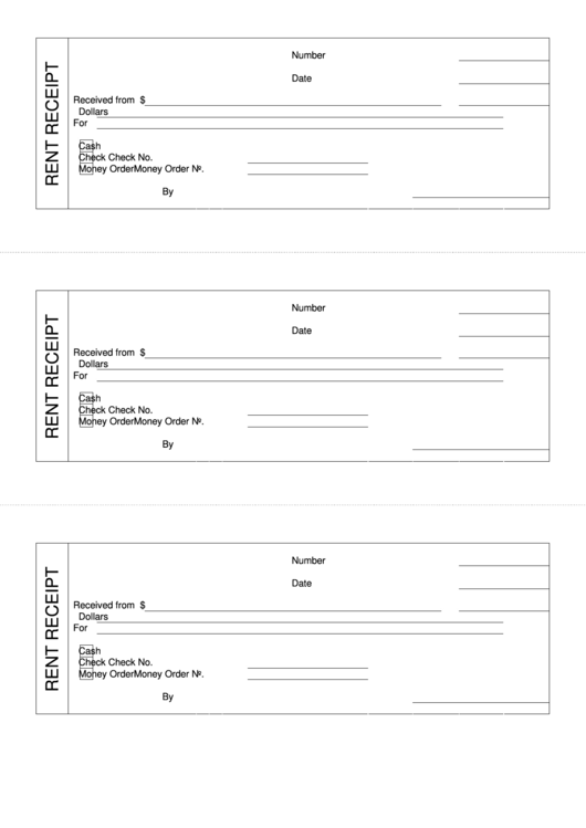 Rent Receipt Template - Three Per Page Printable pdf