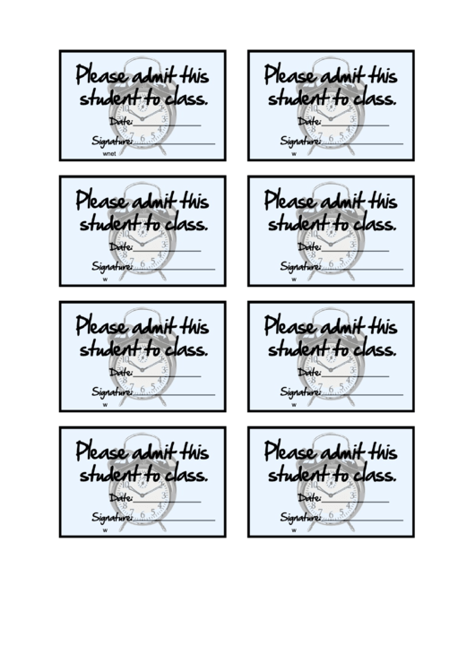 Please Admit This Student To Class Card Template Printable pdf