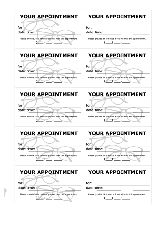 Optometrist Appointment Reminder Cards Template