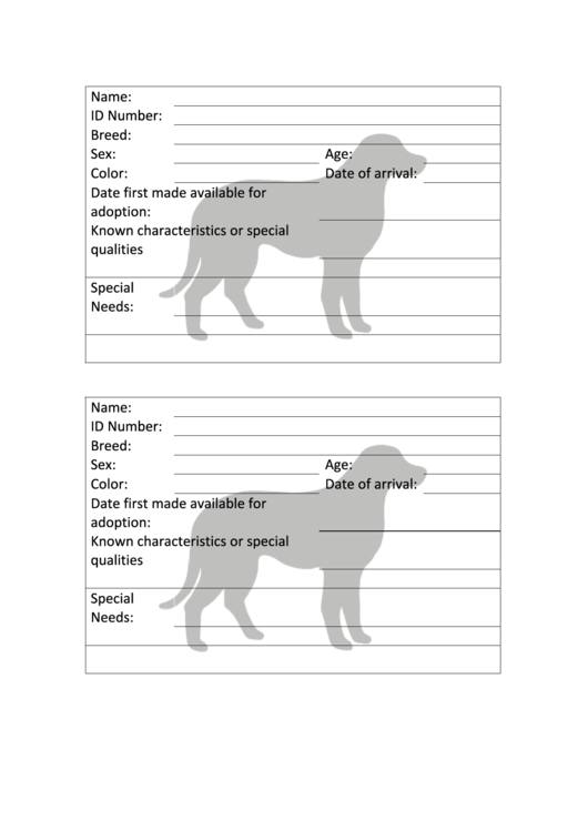 Dog Adoption Cage Card Template Printable pdf
