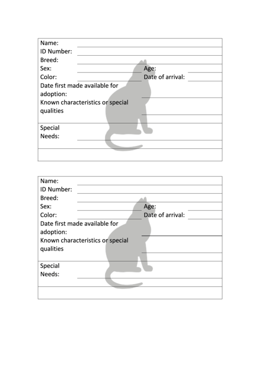 Cat Adoption Cage Card Template Printable pdf
