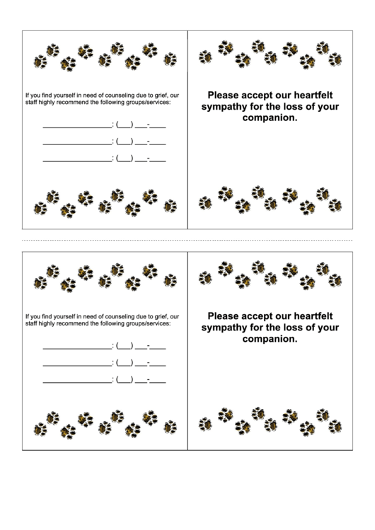 Veterinary Euthanasia Card printable pdf download