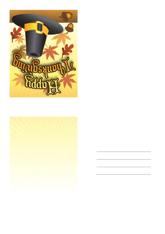 Happy Thanksgiving Pilgrim Hat Thanksgiving Card Template Printable pdf