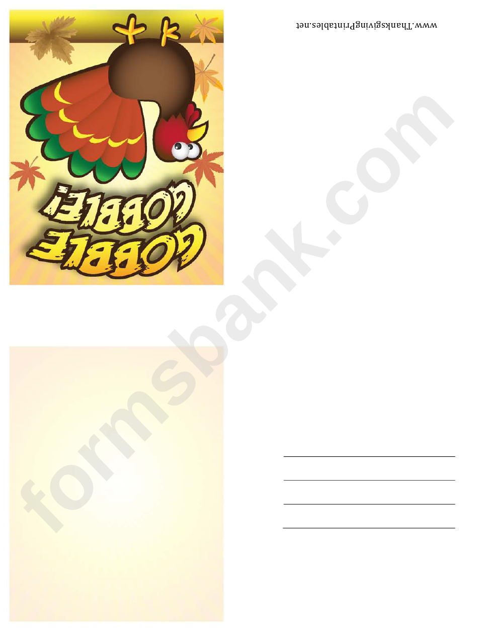 Gobble Turkey Thanksgiving Card Template printable pdf download