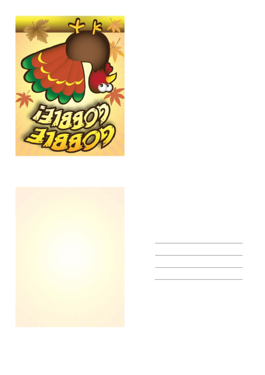 Gobble Turkey Thanksgiving Card Template Printable pdf
