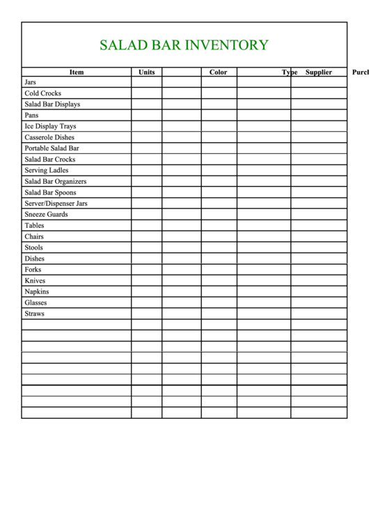Salad Bar Inventory Printable pdf