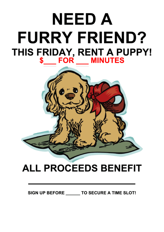Fillable Rent A Puppy Fundraiser Sign - Blank Printable pdf