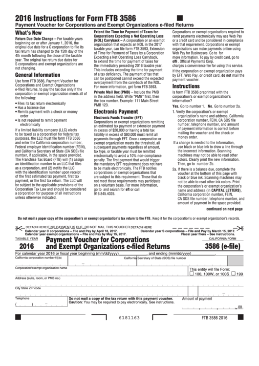 Instructions For Form Ftb 3586 - 2016 Printable pdf
