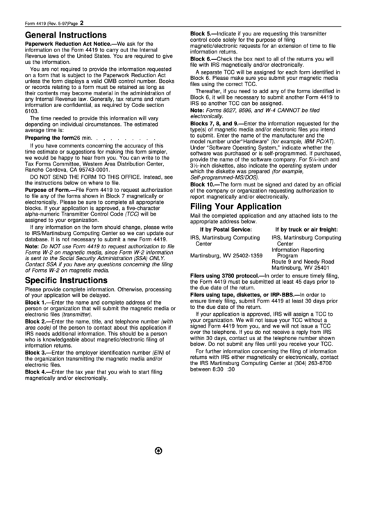 Instructions For Form 4419 - Internal Revenue Service Printable pdf
