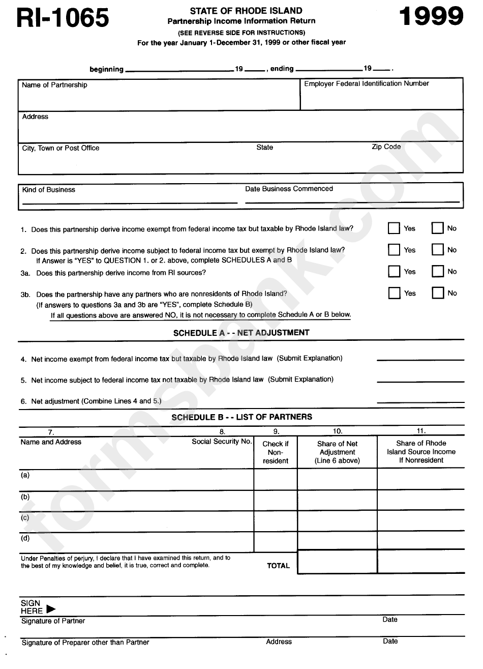 Form Ri-1065 - Partnership Income Information Return - 1999