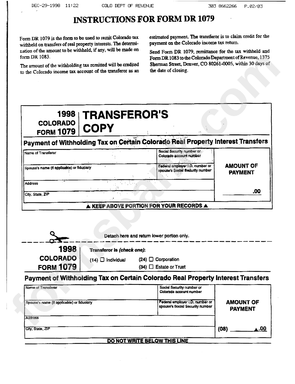 Form Dr 1079 - Transferor