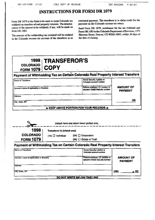 Form Dr 1079 - Transferor