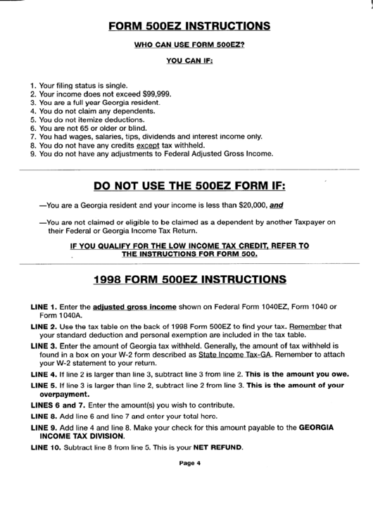 instructions-for-form-500ez-georgia-income-tax-division-printable-pdf