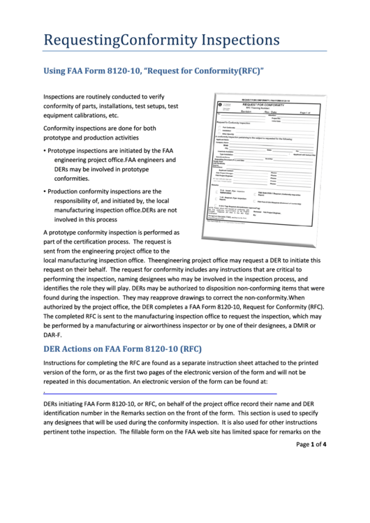 Faa Form 8120-10 - Requesting Conformity Inspections Printable pdf