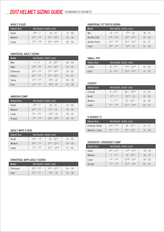 Helmet Sizing Guide Printable pdf