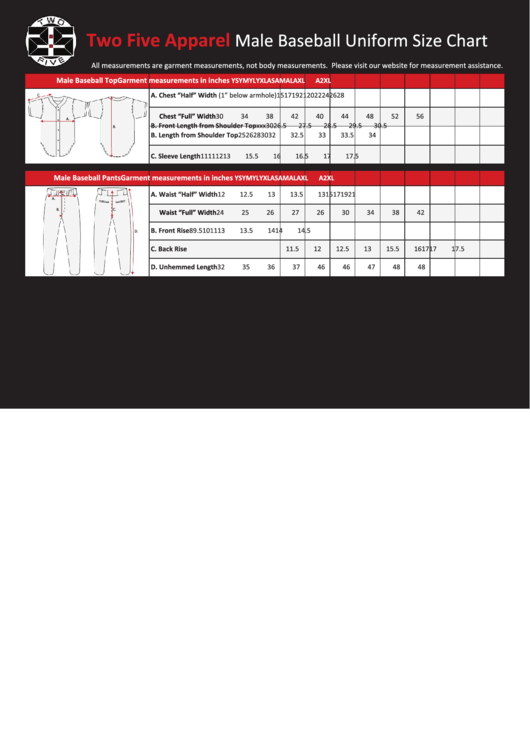 Male Baseball Uniform Size Chart Printable pdf