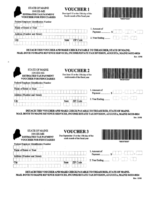 Form 1041es-Me - Estimated Tax Payment Voucher For Individuals Printable pdf