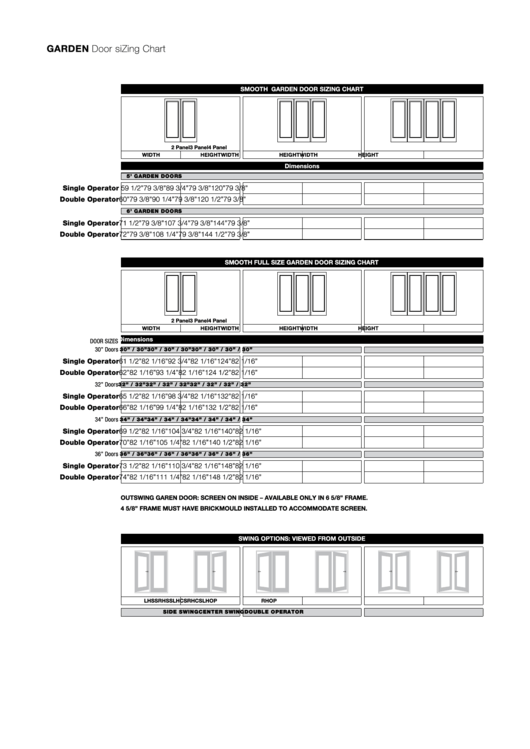 Garden Door Sizing Chart Printable pdf