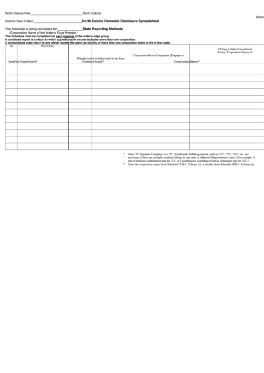 Fillable Schedule Dds-2a - North Dakota Domestic Disclosure Spreadsheet Printable pdf