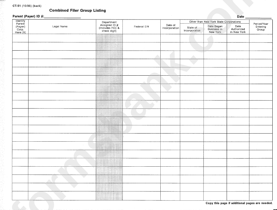 Form Ct-51 - Combined Filer Statement For Newly Formed Groups Only - New York Department Of Taxation And Finance