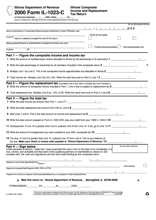 Form Il-1023-C - Illinois Composite Income And Replacement Tax Return - 2000 Printable pdf