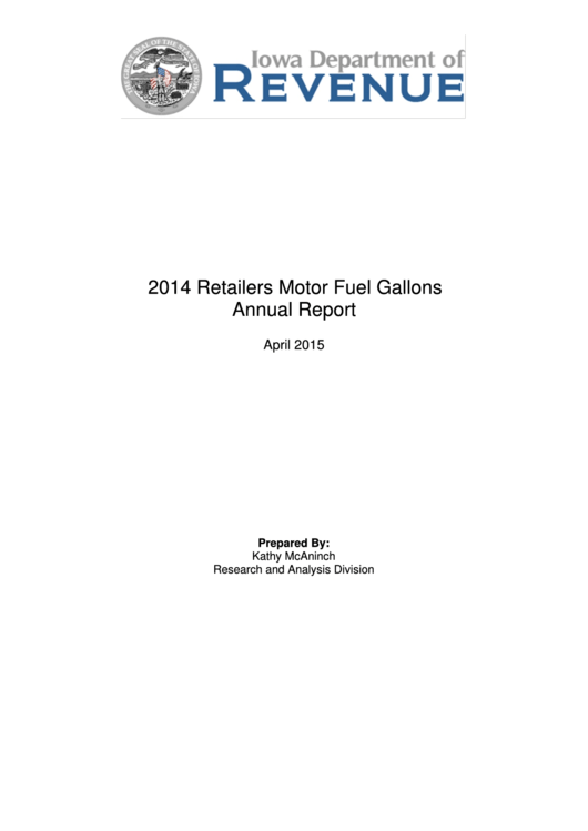 Instruction For Retailers Motor Fuel Gallons Annual Report - 2014 Printable pdf