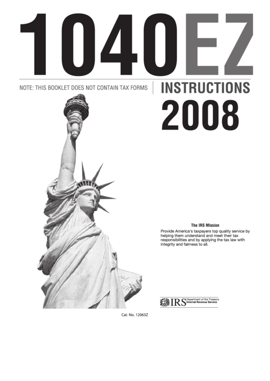 Instructions For Form 1040ez - 2008 Printable pdf
