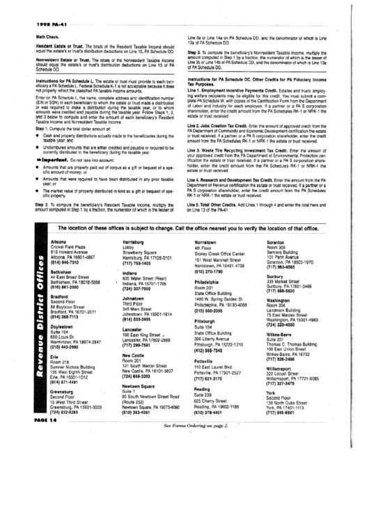 Instructions For Form Pa-41 - Pennsylvania Department Of Revenue - 1998 Printable pdf