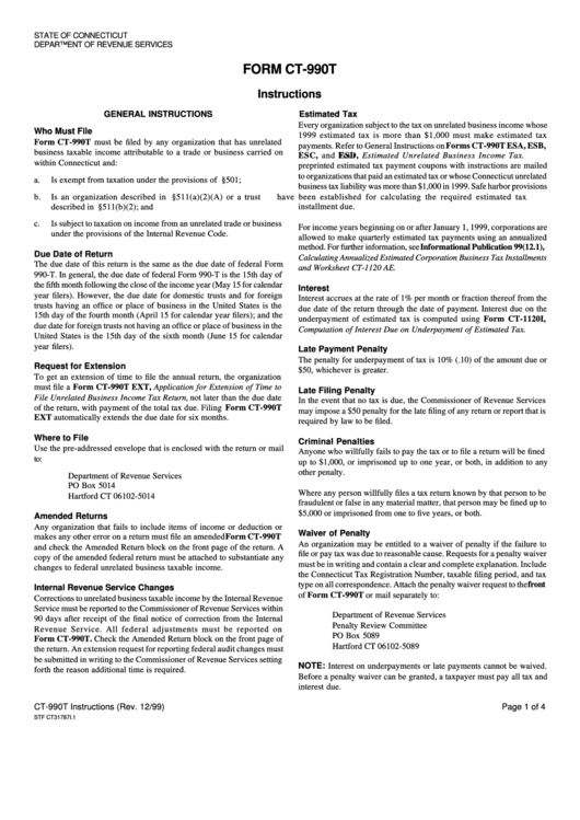 Instructions For Form Ct-990t - Connecticut Department Of Revenue Services Printable pdf