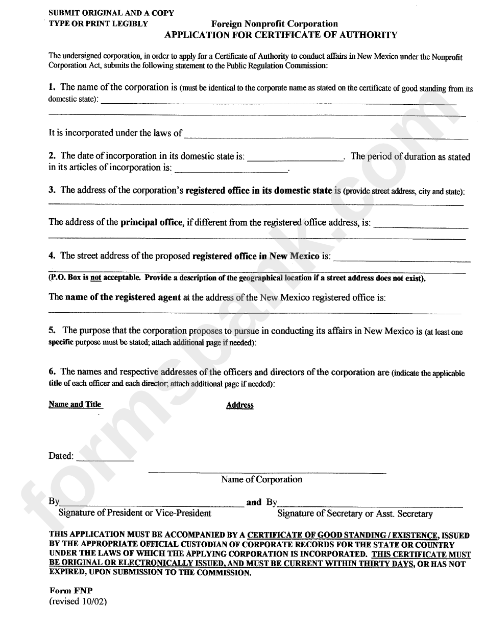 Form Fnp - Application For Certificate Of Authority - Foreign Nonprofit Corporation - Affidavit Of Acceptance Of Appointment By Designated Initial Registered Agent
