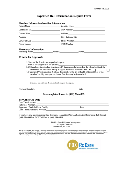 Expedited Re-Determination Request Form Printable pdf