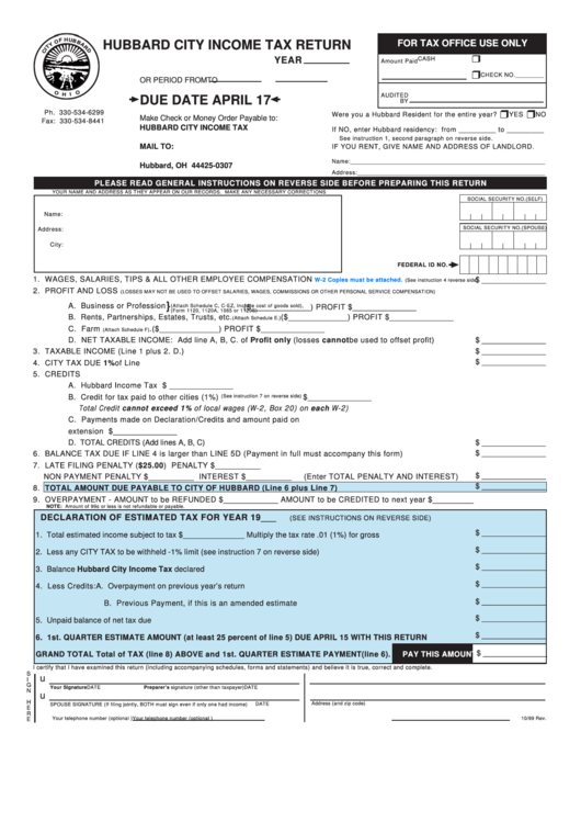 Hubbard City Tax Return printable pdf download