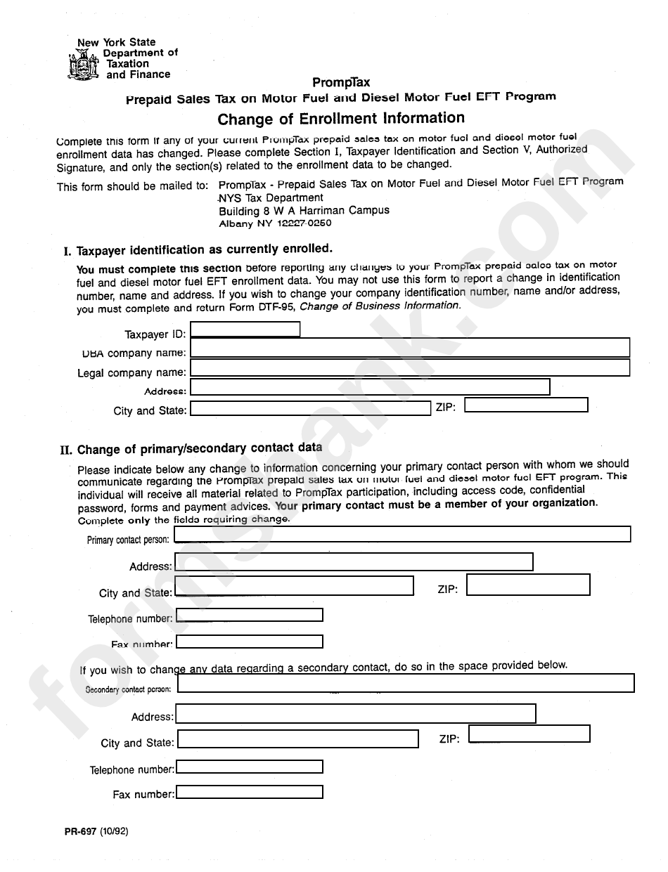 Form Pr-697 - Change Of Enrollment Information - New York State Department Of Taxation And Finance