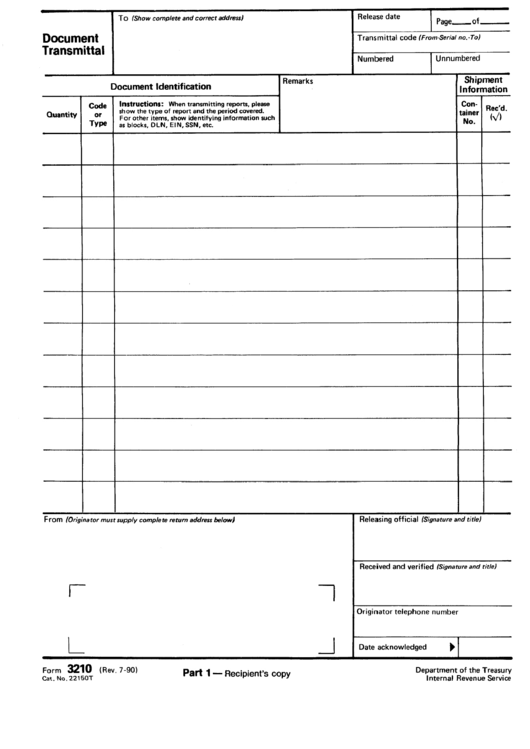 Form 3210 - Document Transmittal - Internal Revenue Service Printable pdf