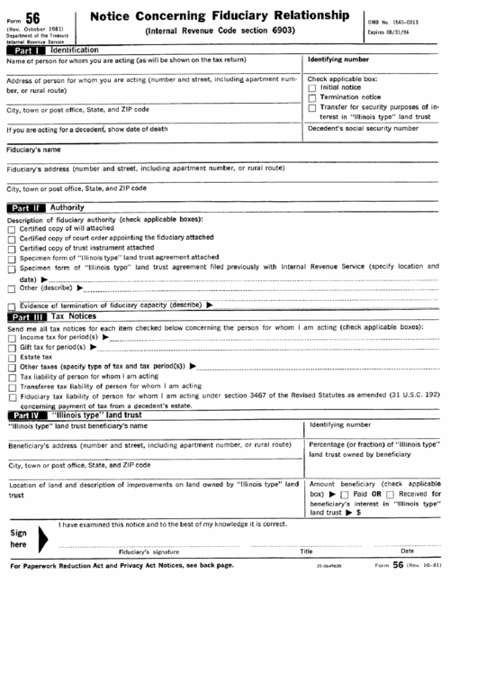Form 56 - Notice Concerning Fiduciary Relationship Printable pdf