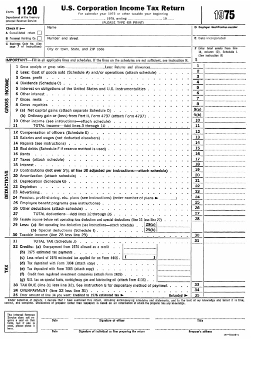 Form 1120 - U.s. Corporation Income Tax Return - 1975 Printable pdf