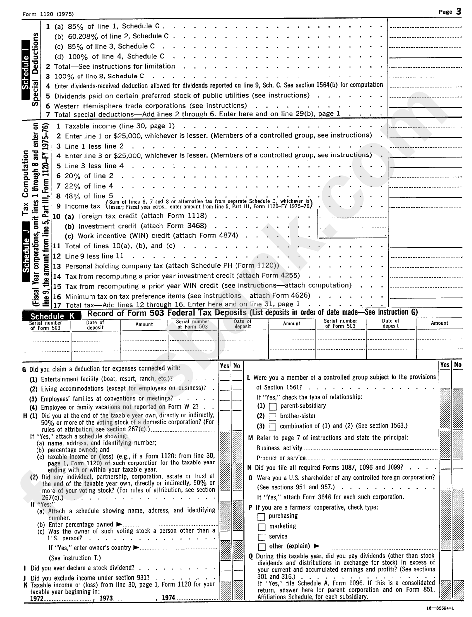 Form 1120 - U.s. Corporation Income Tax Return - 1975
