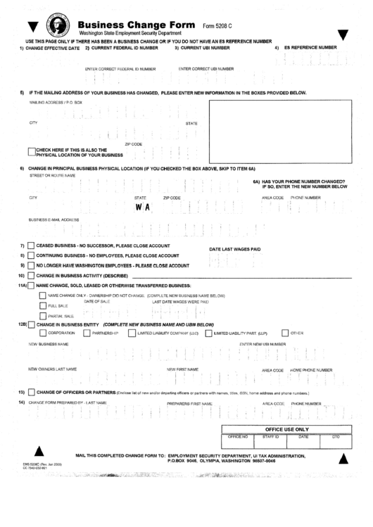 Form 5208c - Business Change Form Printable pdf