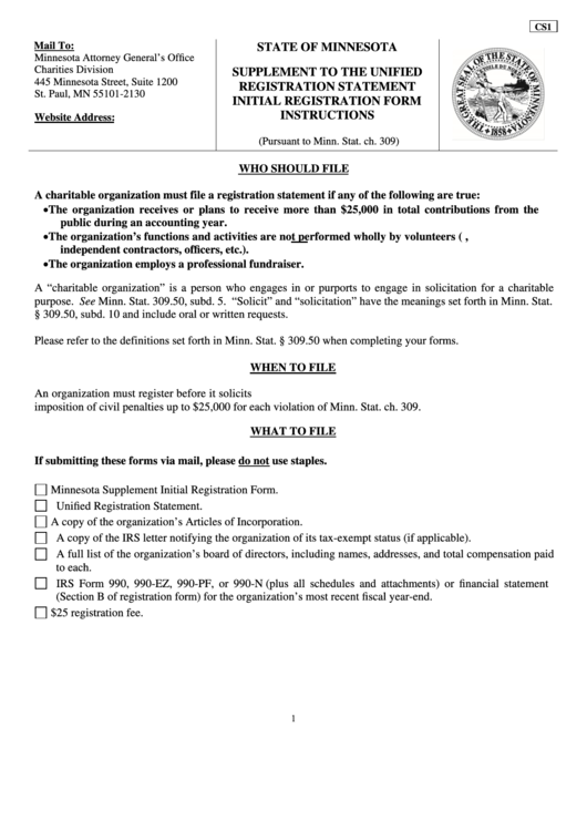 Form Cs1 - Supplement To The Unified Registration Statement Initial Registration Form Printable pdf