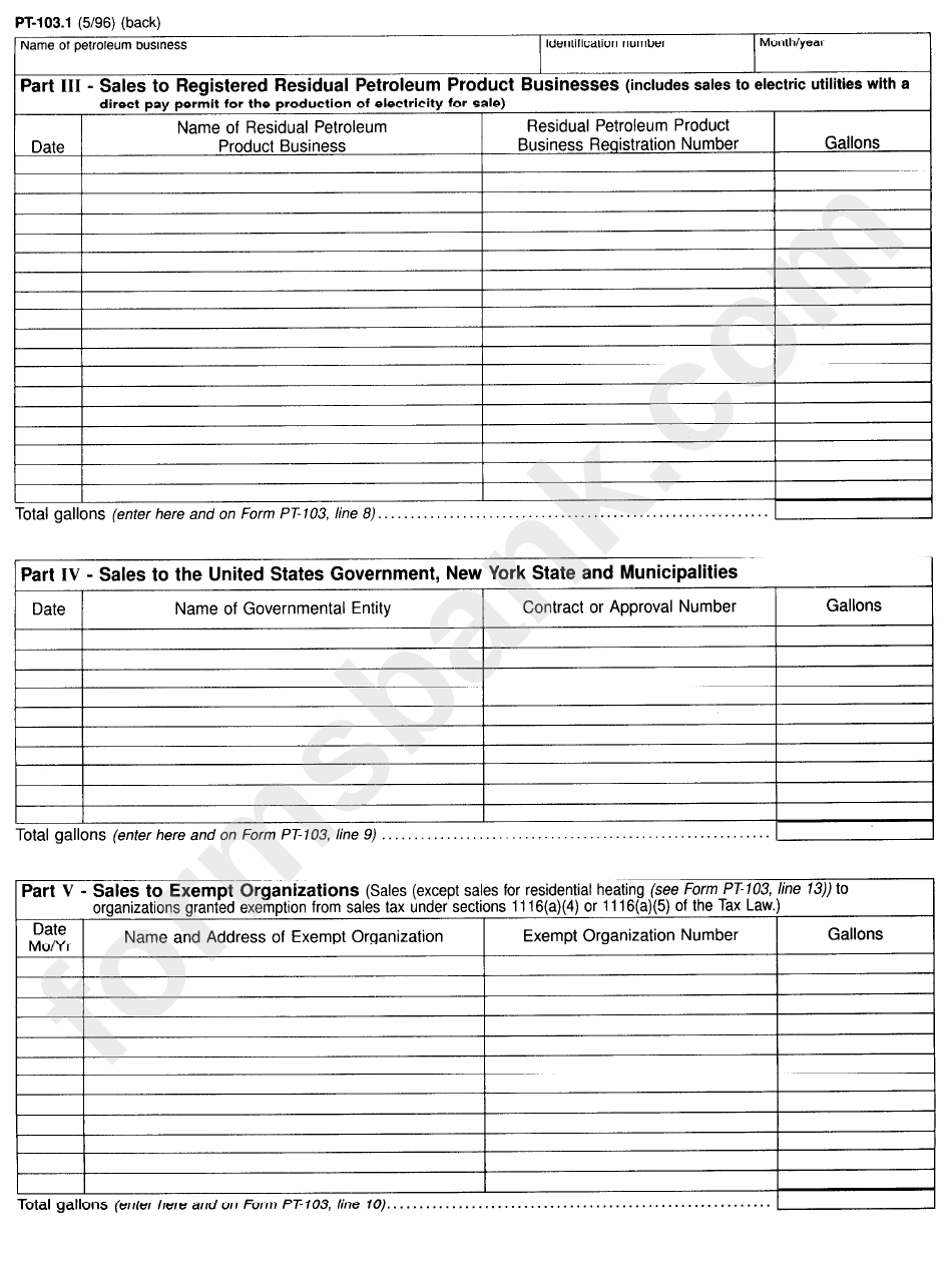 Form Pt-103.1 - Residual Petroleum Product Schedule Of Receipts And Sales - New York State Department Of Taxation And Finance