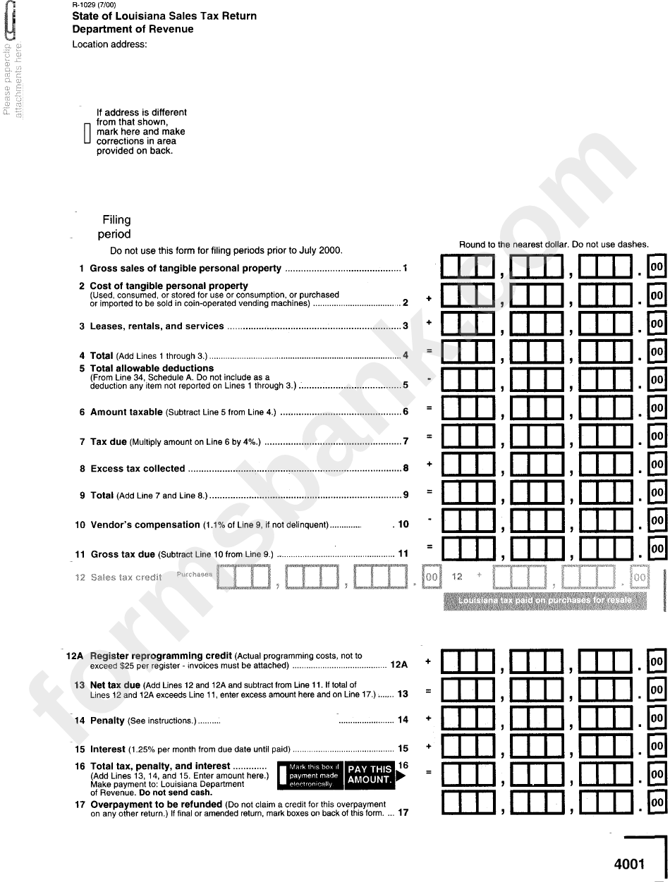 Form R1029 State Of Louisiana Sales Tax Return printable pdf download