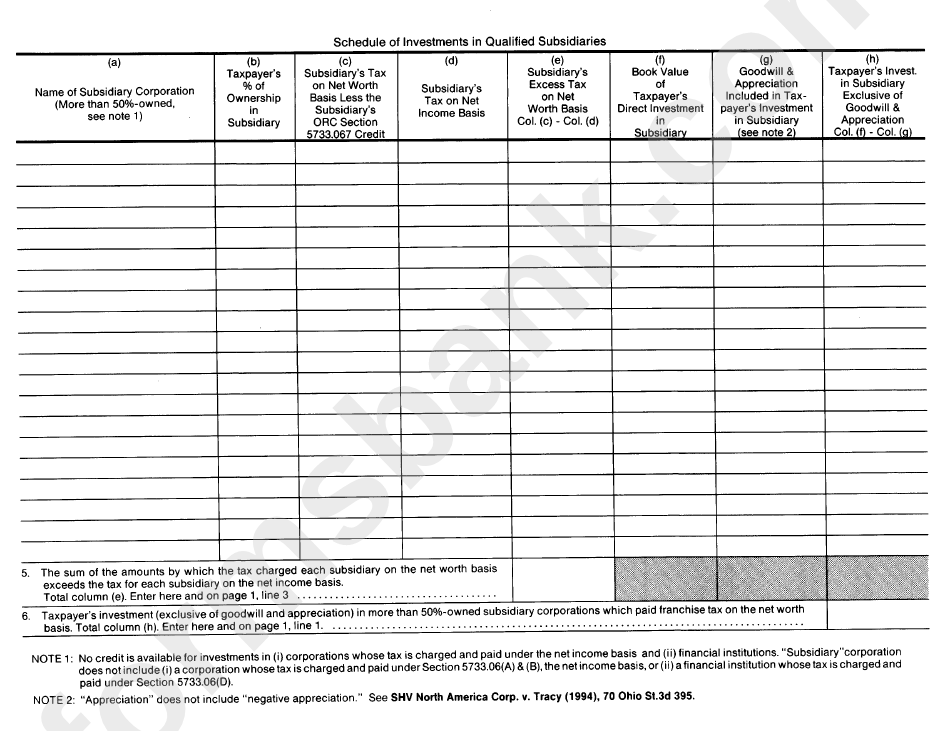 Form Ft-1120q - Corporation Franchise Tax Credit For Investment In Qualified Subsidiaries - Ohio Department Of Taxation