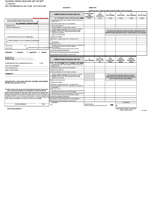 Form 072016 - Computation Of Sales & Use Tax Printable pdf