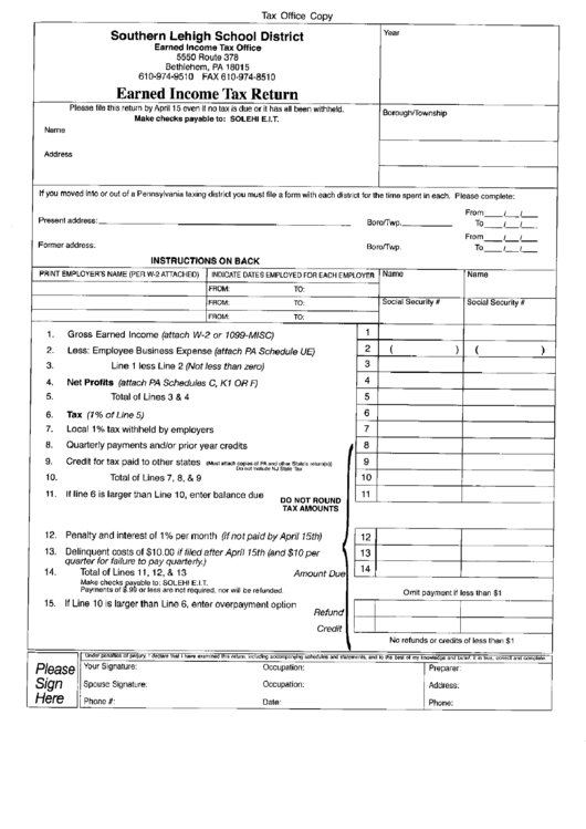 Earned Income Tax Return Printable pdf